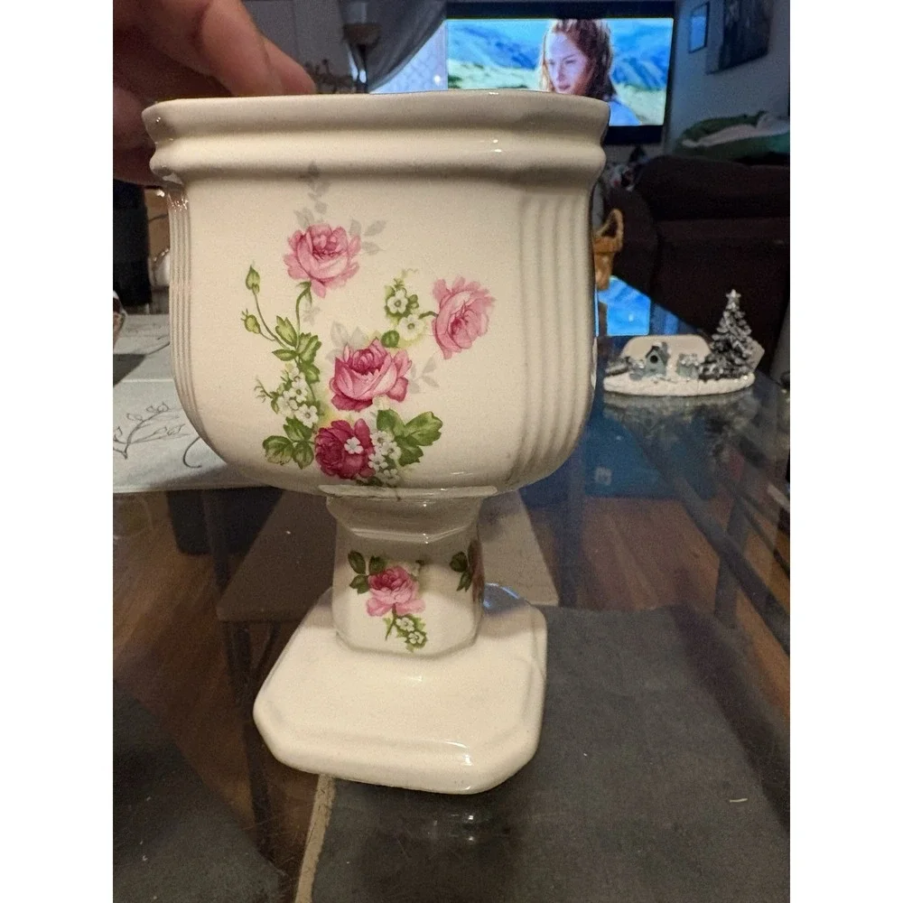 Vintage John Buck Made in England Ceramic Floral Pedestal Planter Rose Urn Vase